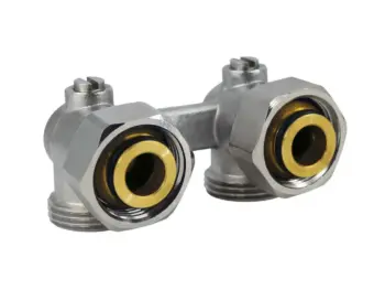 Zweirohr-Hahnblock (Eurokonus), Eck, 3/4" AG x ¾" Überwurfmutter