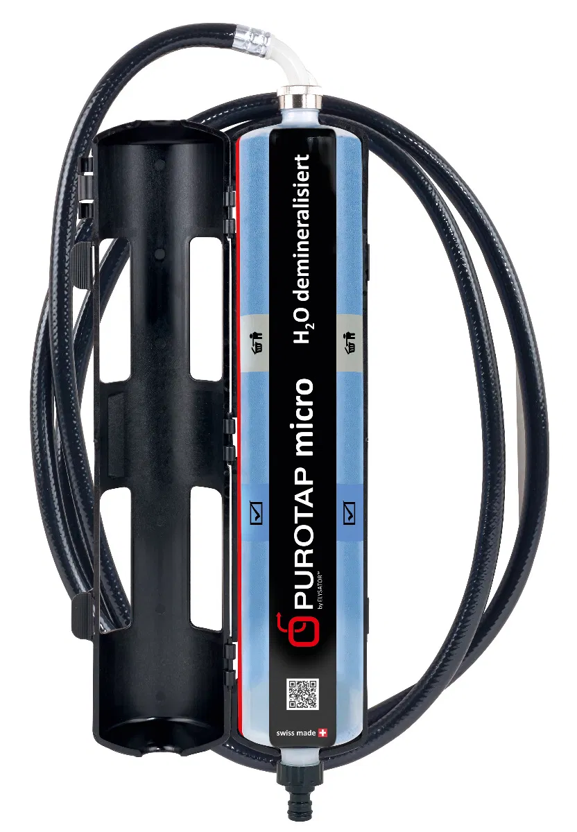 Purotap micro Vollentsalzungs-Befüllstation - Entsalzungspatrone mit Farbumschlag inkl. 2,8 m Schlauch und Wandhalterung