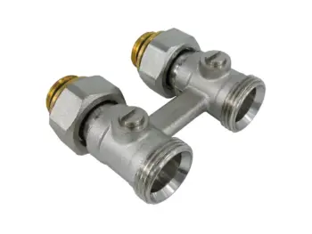 Zweirohr-Hahnblock (Anschlussnippel), Durchgang, 3/4" AG x 1/2" AG