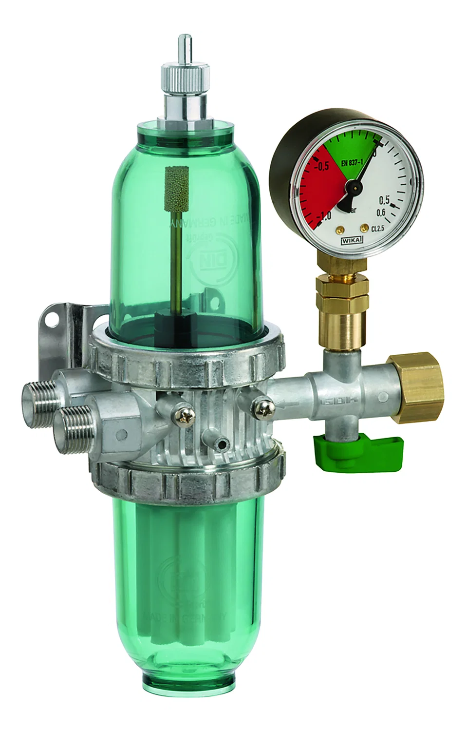 GOK GS Profi3 Ölfilter-Entlüfter-Kombination mit Manometer, IG G 3/8 x AG G 3/8, Sinterkunststoff 35 μm, PS 6 bar